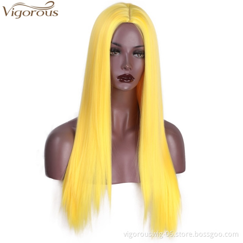 Vigorous Long Straight Yellow Wigs for Women Natural Hairline Middle Part Heat Resistant Fiber Synthetic Wigs for Black Women